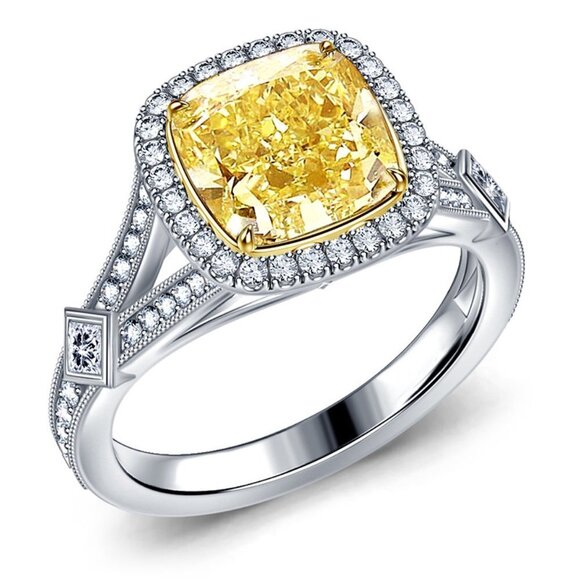 ✨ Royal Yellow Court Large Square Gems Vintage Rings for Women, PD716 - Picture 5 of 6